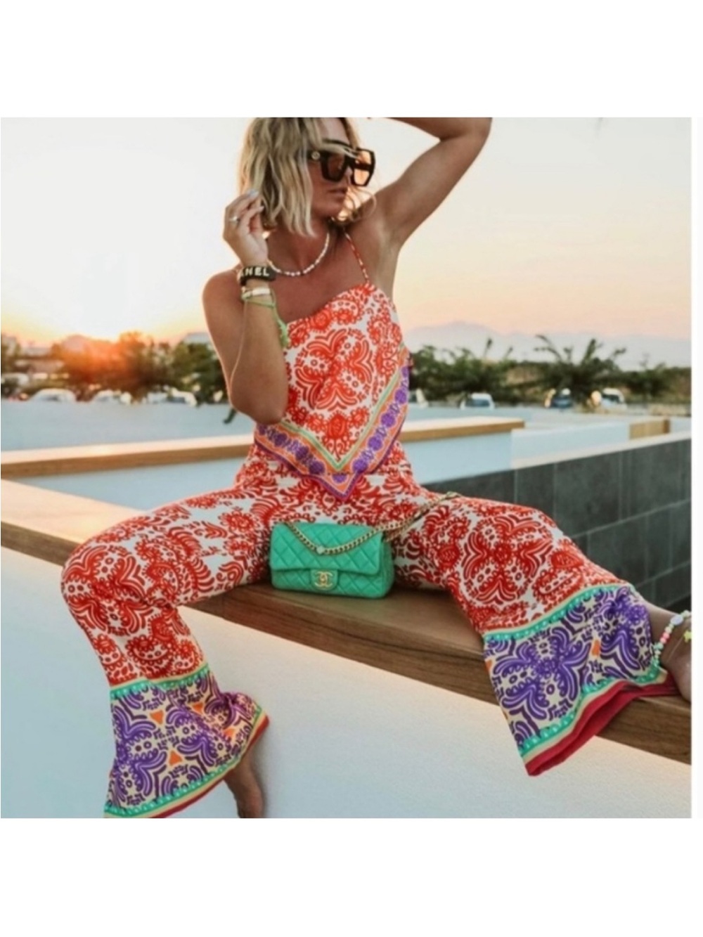 Zara Satin Bohemian Wide Leg Pants